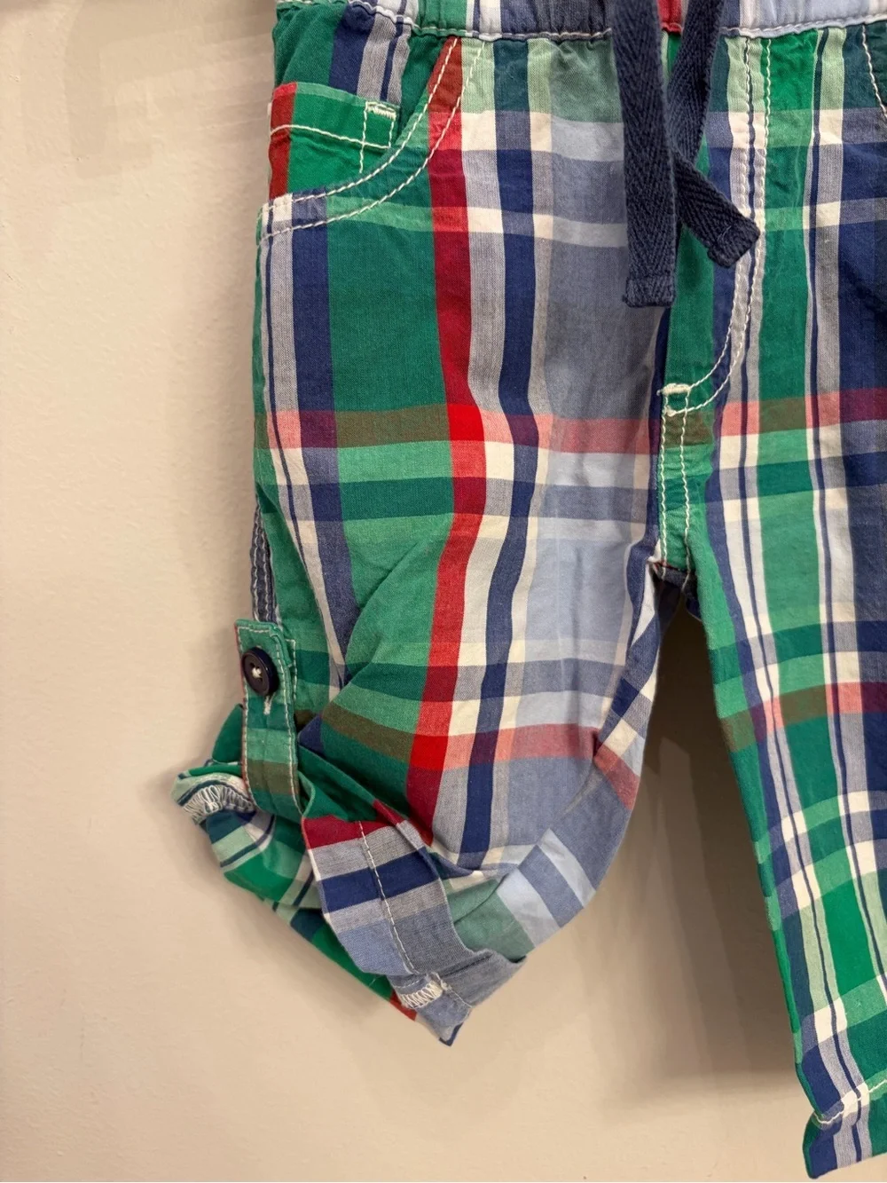 Baby Boden Multicolor Plaid Drawstring Shorts - Green, Blue, Red boys 3-6 months